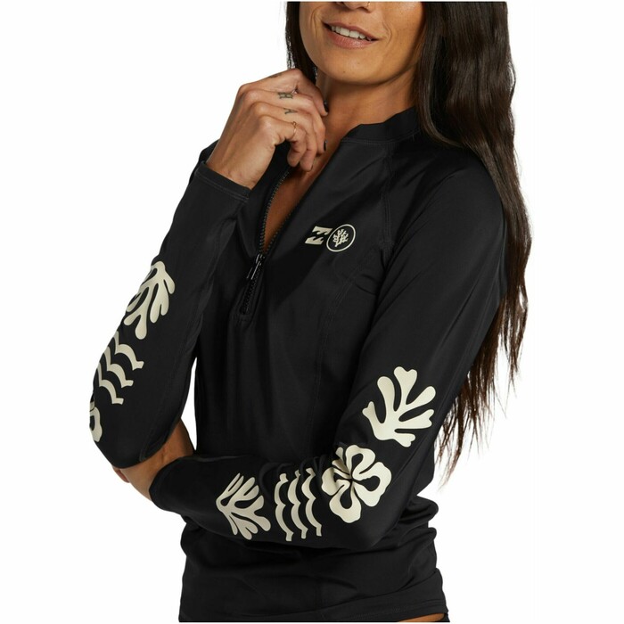 2024 Billabong Frauen Coral Gardeners Half Zip Long Sleeve Lycra Vest ABJWR03025 - Black